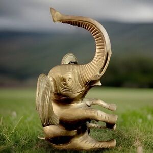 12” Vintage Solid Brass Elephant Statue Figurine 12" Lucky Trunk Up